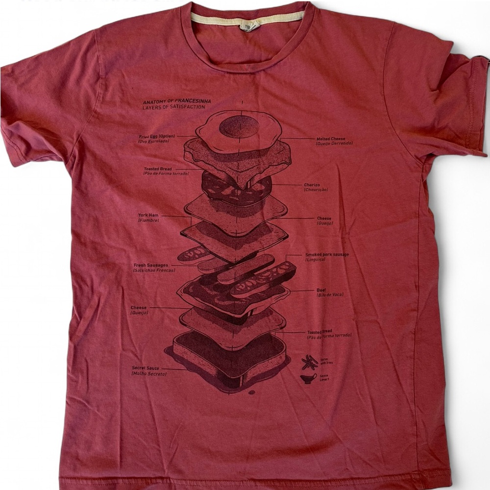 Red Graphic T-Shirt – “Anatomy of a Francesinha” | Porto, Portugal | Size M